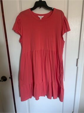Women’s Tiered Short-Sleeve Dress - Coral Pink